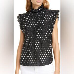 FRAME Ruffle Trim Cotton & Silk Top - Black & White - size small
